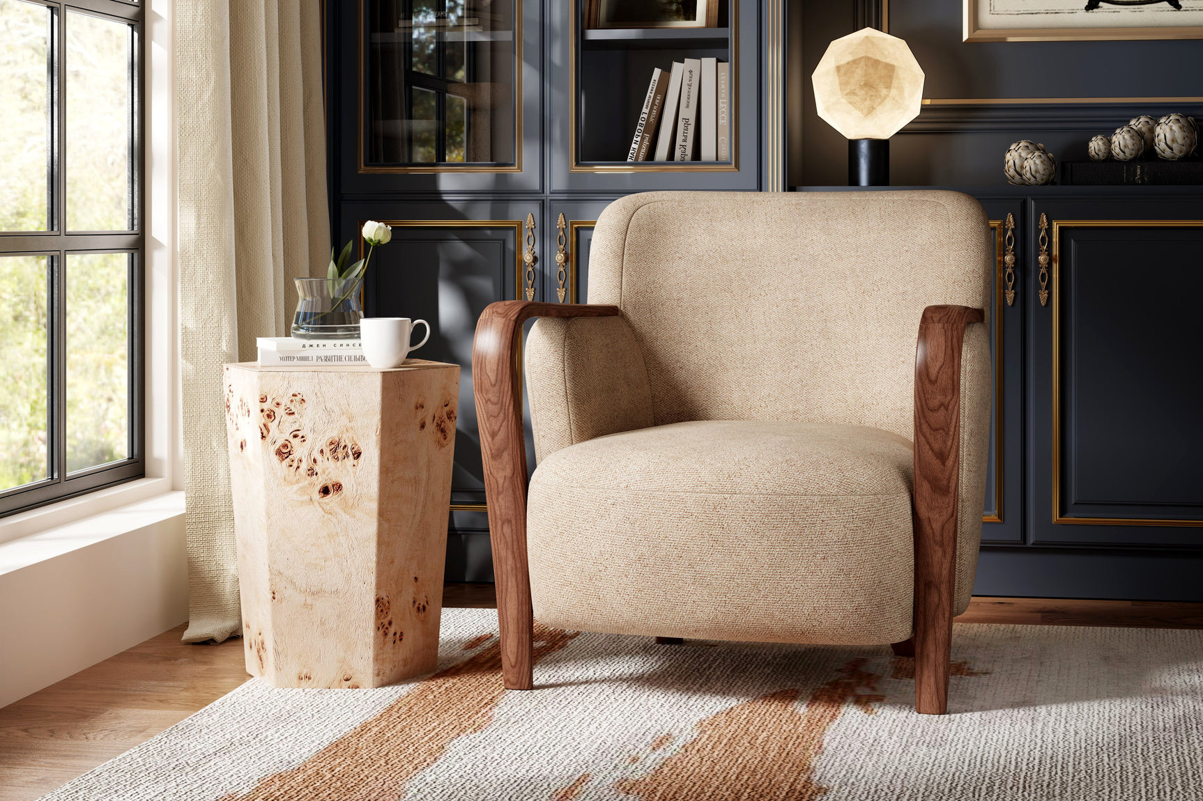 Emma Fabric & Wood Accent Chair