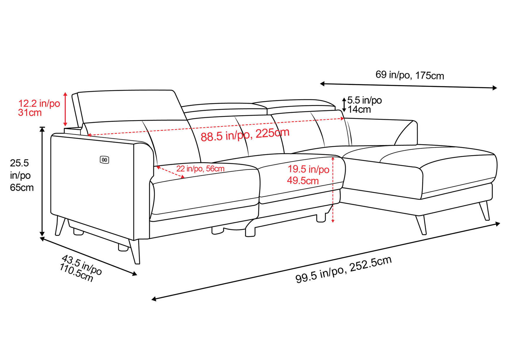 Andria Leather Reclining Sectional Sofa