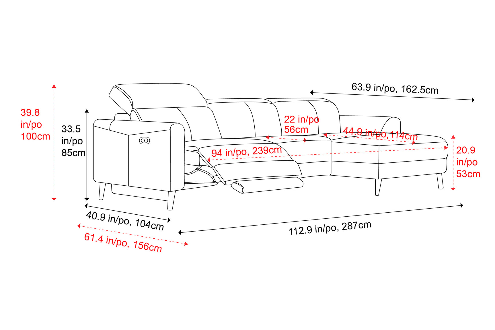 Elodie Leather Recliner Sectional Sofa