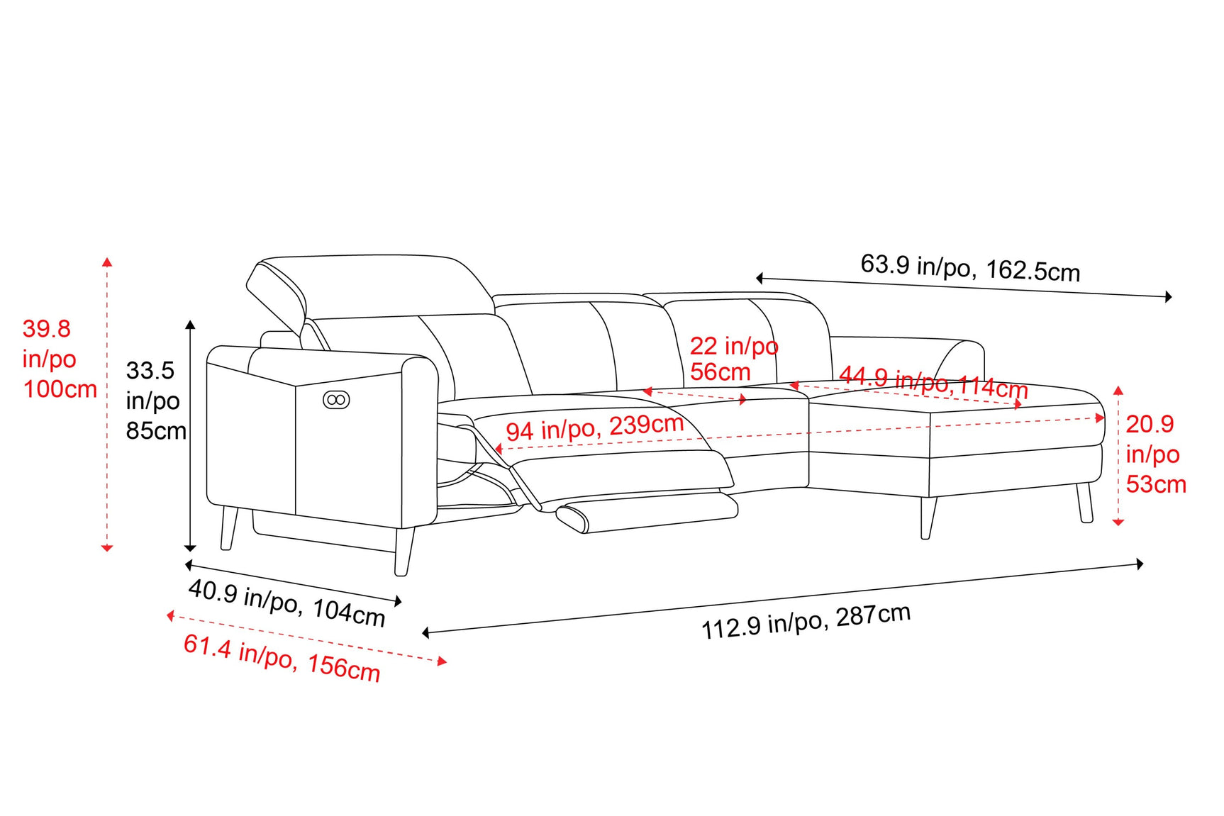 Elodie Leather Recliner Sectional Sofa