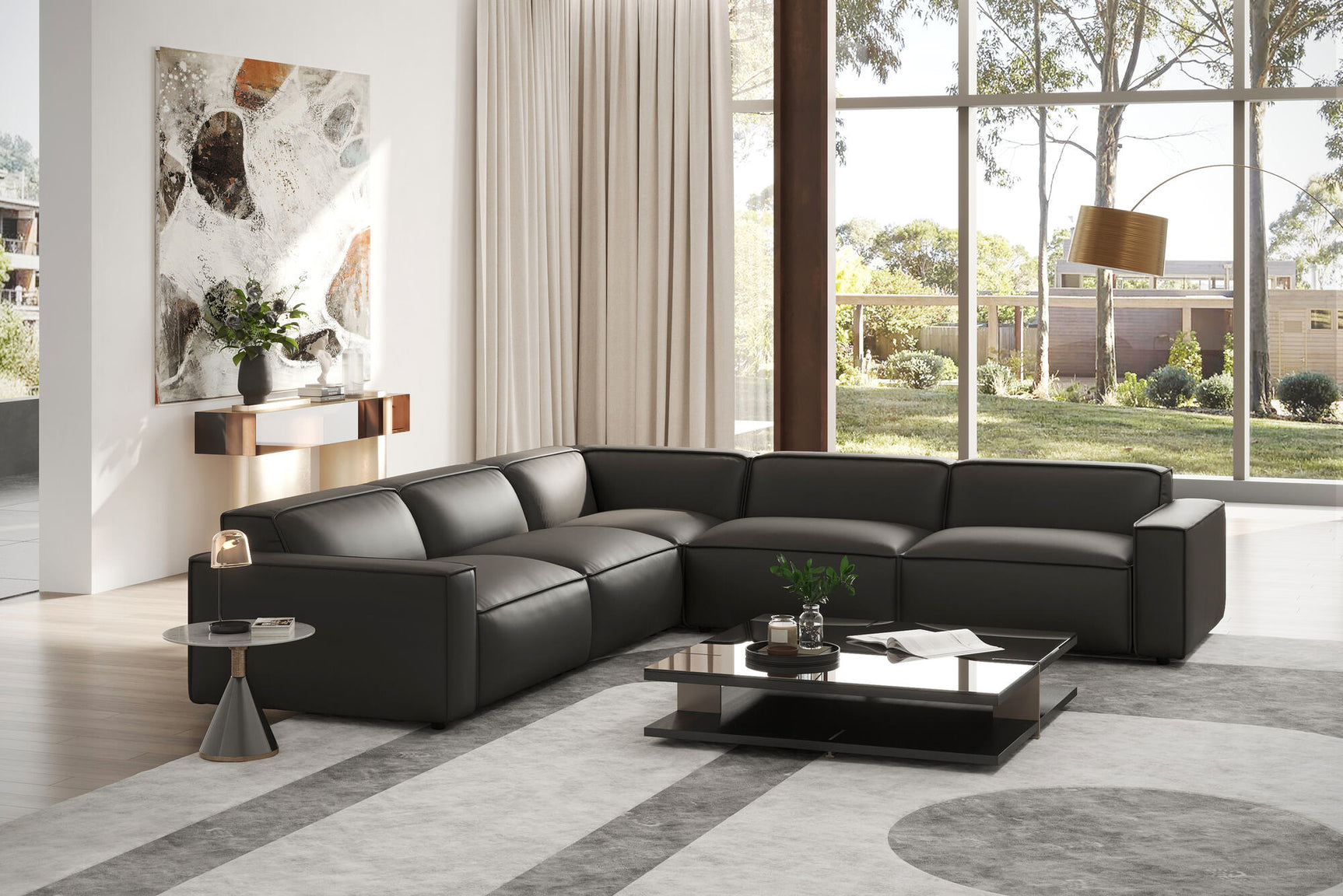 Nathan Leather Modular Corner Sectional Sofa
