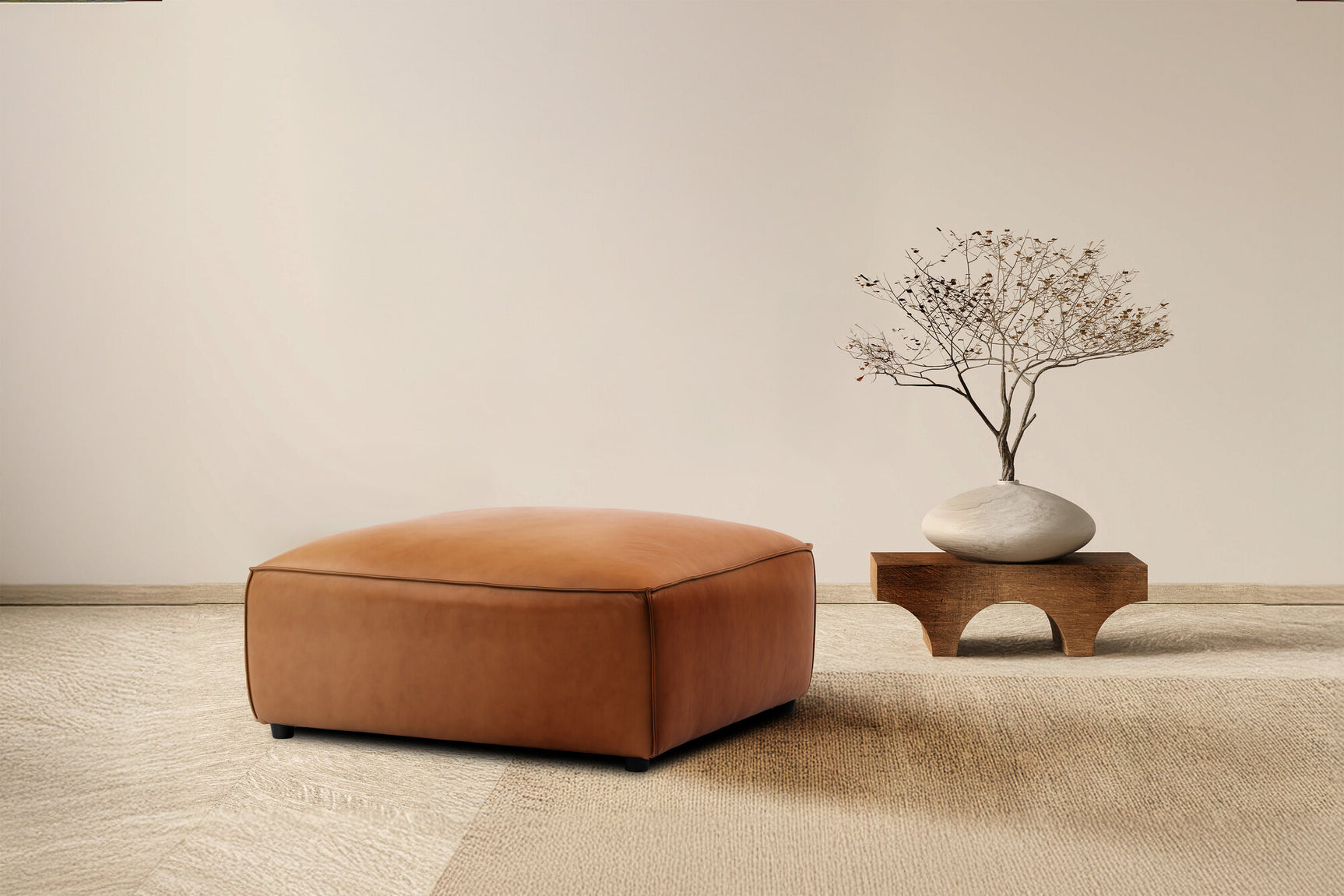Nathan Leather Ottoman