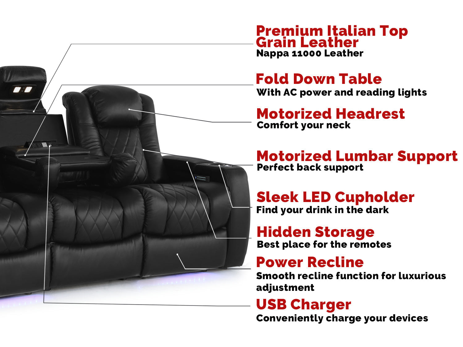 Tuscany Console Cinema Seating – Premium Recliner Seating & Cinema Sofa