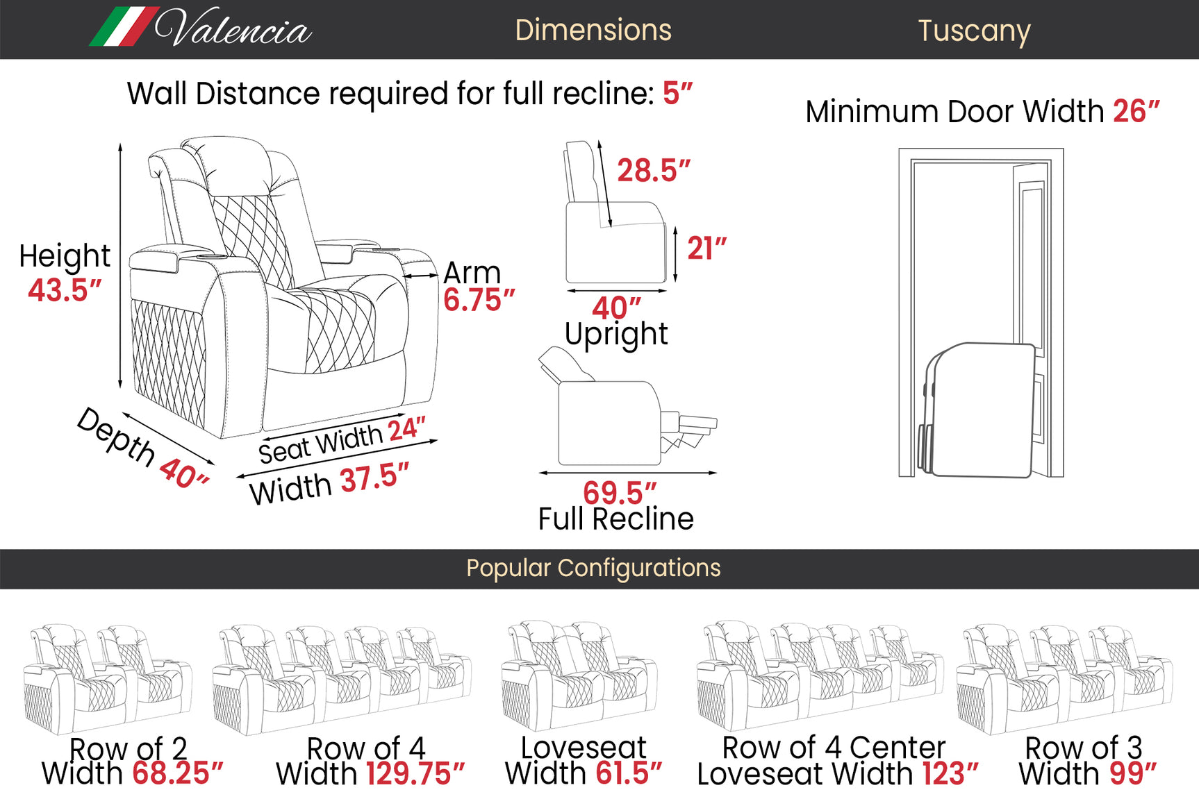 Tuscany Ultimate Heat & Ventilation Cinema Seating – Premium Recliner Seating & Cinema Sofa