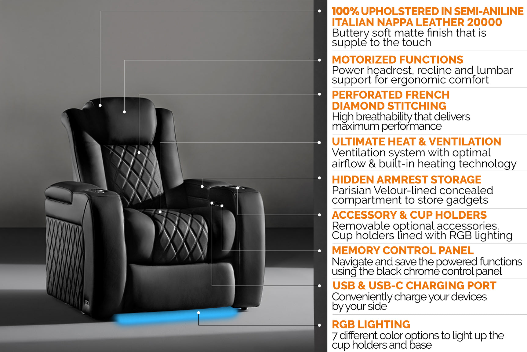 Tuscany Ultimate Heat & Ventilation Cinema Seating – Premium Recliner Seating & Cinema Sofa
