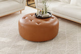 Brandy Round Full Leather Ottoman