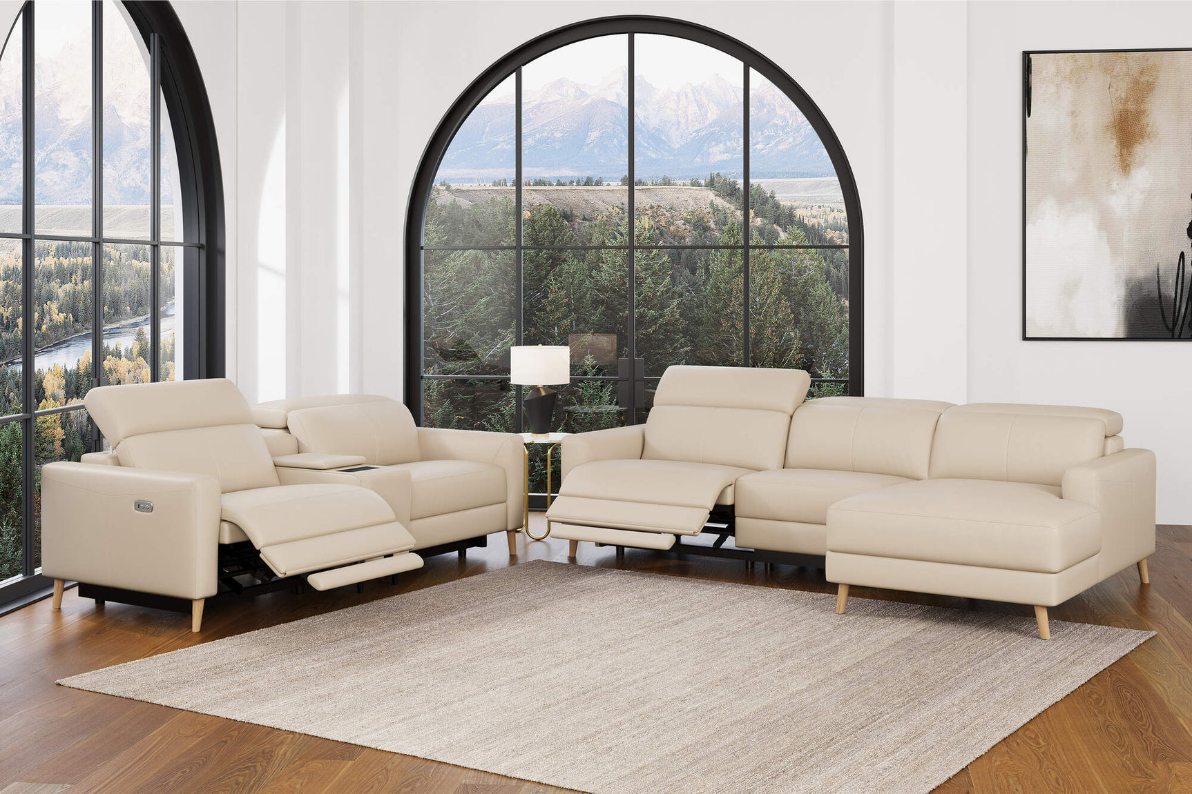 Elodie Leather Dual Recliner Sofa with Console
