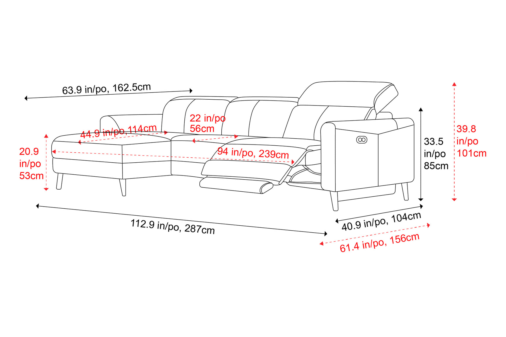 Elodie Leather Recliner Sectional Sofa